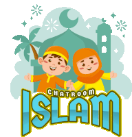 a cartoon illustration of a boy and a girl with the words chatroom islam below them