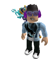 a roblox character wearing sunglasses and headphones with a wolf on his shirt