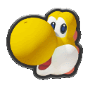 a sticker of a yellow bird with a large beak