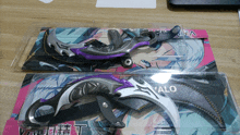 a pair of knives are sitting on top of a package that says valo on it