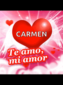 a red heart with the name carmen in white letters