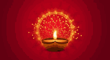 a candle in a bowl with a circle of lights around it