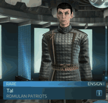 a screenshot of a video game shows a character named tal from romulan patriots