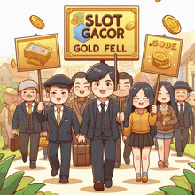 a group of people holding signs including one that says slot gacor gold fell