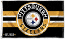 a flag for the pittsburgh steelers with a logo on it