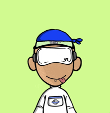 a cartoon character wearing a virtual reality headset and a blue hat