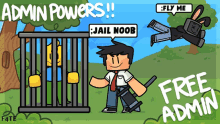 a cartoon of a man in a cage with the words admin powers