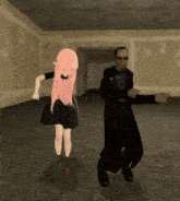 a man and a girl are dancing together in a room