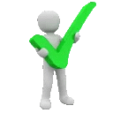 a 3d man is holding a green check mark in his hand .