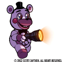 a cartoon of a purple teddy bear holding a flashlight with the year 2022 on the bottom