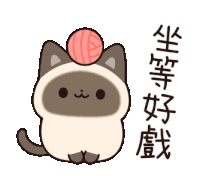 a cat with a ball of yarn on its head with chinese writing behind it