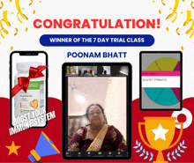 congratulations to poonam bhatta who won the 7 day trial class