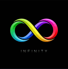 a rainbow colored infinity symbol with the word infinity below it