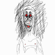 a drawing of a man with red eyes and blood coming out of his mouth