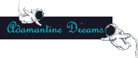 a logo for adamantine dreams with two astronauts floating in space