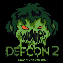 a logo for mad monkeys inc. shows a green monster with red eyes