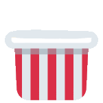 a red and white striped container with a lid and handle .