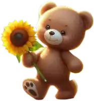 a brown teddy bear is holding a sunflower in its paw