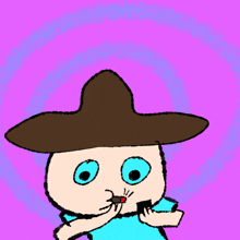 a cartoon drawing of a person wearing a sombrero and a blue shirt