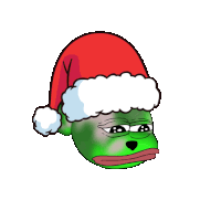 a cartoon frog wearing a santa hat with a sad face