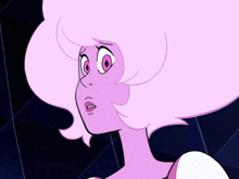 a close up of a pink cartoon character 's face