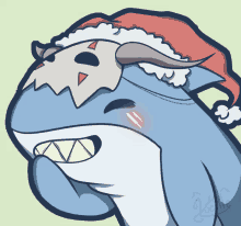 a drawing of a shark wearing a red santa hat