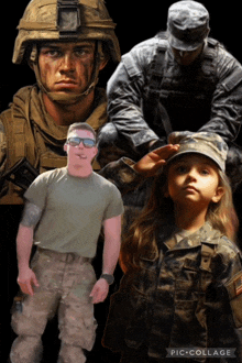 a collage of soldiers and a little girl with the words pic collage on the bottom