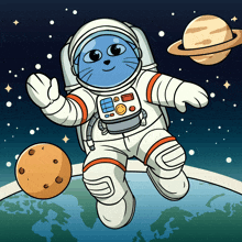 a cartoon drawing of a cat in an astronaut costume