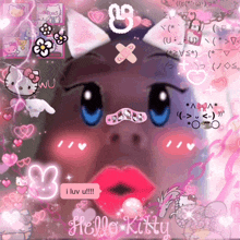 a hello kitty collage with a person 's face in the middle