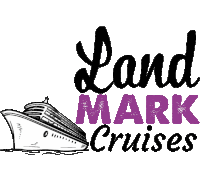 a logo for landmark cruises with a large cruise ship