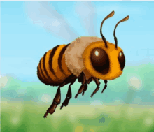 a cartoon drawing of a bee flying through a field