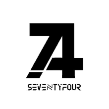 a black and white logo for seventy four with the number four