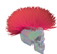 a skull with a red mohawk on it 's head