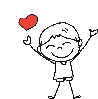 a black and white drawing of a boy holding a red heart above his head .