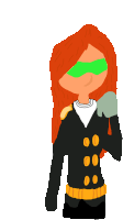 a cartoon drawing of a woman wearing a black jacket and green sunglasses