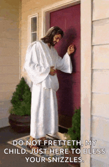 a painting of jesus knocking on a door .