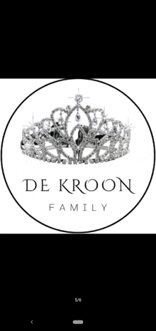 a logo for the de kroon family with a crown in the center