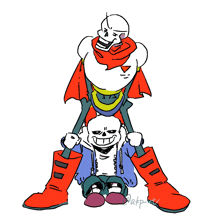 papyrus is carrying sans on his shoulders in a cartoon