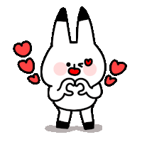 a cartoon bunny making a heart shape with his hands