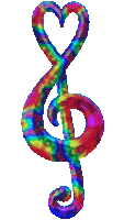 a colorful treble clef with a heart in it