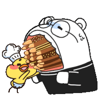 a cartoon of a chicken eating a cake