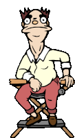 a cartoon of a man sitting in a directors chair