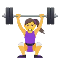 a woman in a purple tank top squats while holding a barbell over her head