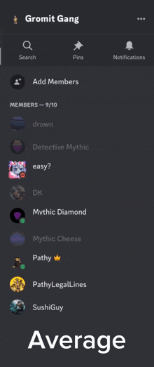 a screenshot of a discord server with the word average at the top