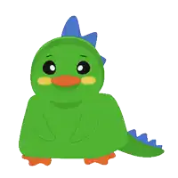 a cartoon drawing of a green dinosaur with a blue crest on its head