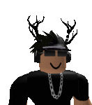 a roblox character with antlers on his head wearing headphones and a chain around his neck .