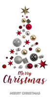 a merry christmas greeting card with a christmas tree made of decorations