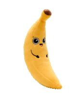 a stuffed banana with a smiling face on a white background