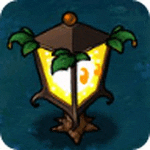 a cartoon illustration of a lantern with leaves and a light inside of it .