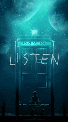 a poster of a police public box that says listen on it